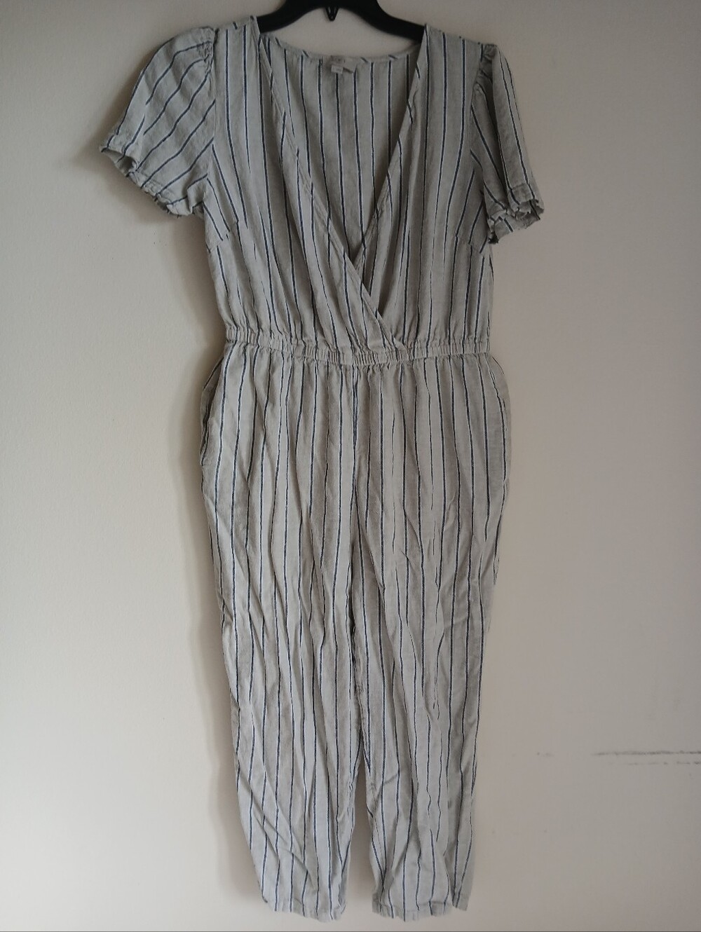 Loft Outlet Linen Blend Jumpsuit Striped Pockets Size Large